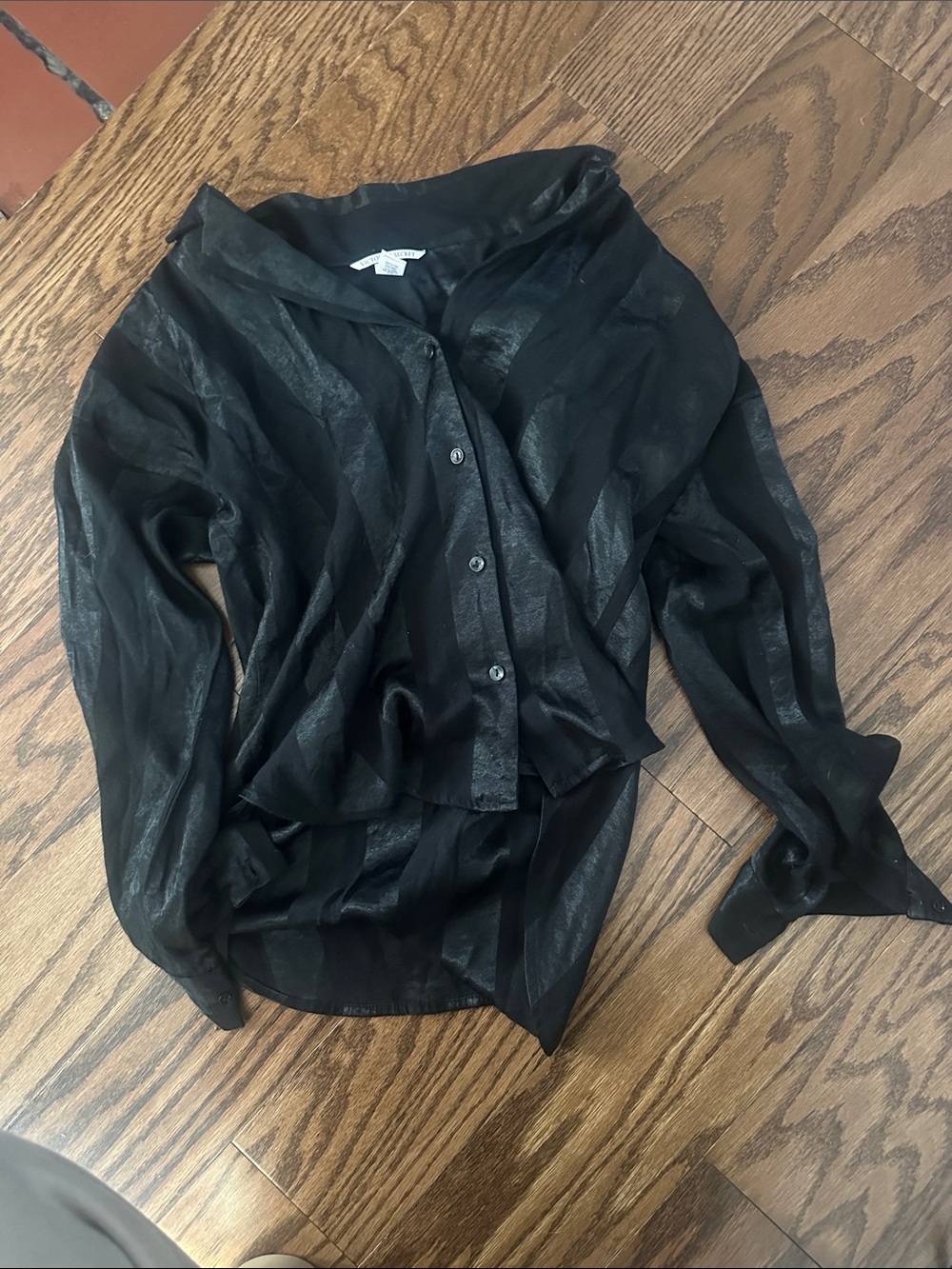 Victoria's Secret Black Sheer Button-Up pajama top.